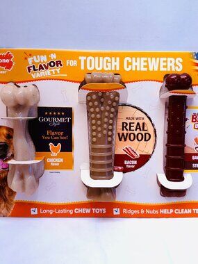 Nylabone Tough Dog Chew Fun 'N Flavor Variety Pack, 3-count for Tough Chewers